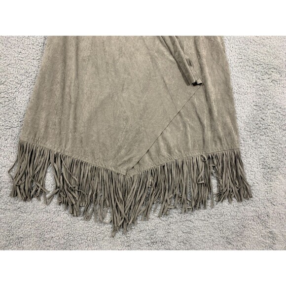 Large (L) Pink Rose Gray Faux Suede Microfiber Fringe Kimono Cardigan Vest - Picture 2 of 16